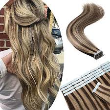 Simply spray the product generously over the tape, until the area is saturated. Amazon Com Tape In Remy Hair Extensions 100 Human Hair 18 100g 40pcs Long Straight Seamless Skin Weft Glue In Human Hairpieces Highlight 4 27 Medium Brown Mix Dark Blonde Balayage Hair Beauty