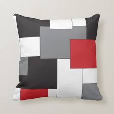 Black And Gray Throw Pillows Color Block Red Black Gray White Pattern Pillow Zazzle Com Pillow Pattern Red Accent Pillow Grey And Red Living Room