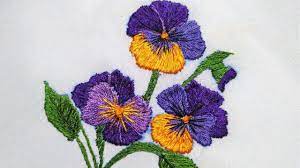 Hand Embroidery Pansy Flower Long Short Romanian Stitch Hand Embroidery Flowers Pansies Flowers Hand Embroidery