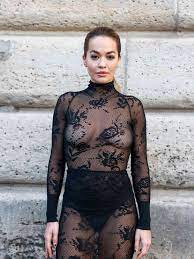 Rita Ora Freed the Nipple in a See-Through Netted Lace Gown at Paris  Fashion Week