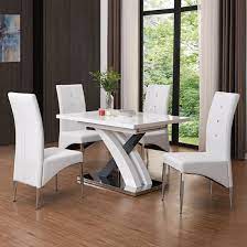 Coco dining table in white gloss with chrome supports and 4 opal black chairs, very practical dining set that will be a superb feature in your finished in white gloss with chrome supports and chairs have chrome frame and upholstered in faux leather. White Gloss Dining Table And 4 Chairs Off 55
