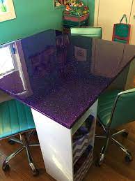 Learn how to epoxy countertops for any diy enthusiast. Purple Glitter Table Top Craft Table With No Voc Epoxy From Countertop Epoxy Epoxy Countertop Resin Countertops Diy Home Furniture
