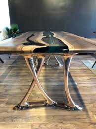 Osso 200 Epoxy Resin Dining Table With Aluminum Sand Cast Rose Gold Legs Dining Table Metal Leg Dining Table Dining Table Gold