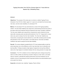 Pdf Tagalog Articulation Test Tat For Children Aged 4 To 7 Years Old From Quezon City A Reliability Study Under The University Of Santo Tomas Manila Philippines