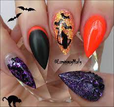 Black Cats Black Bats Halloween Acrylic Nails Halloween Nail Designs Stiletto Nails Designs Diy Nail Designs