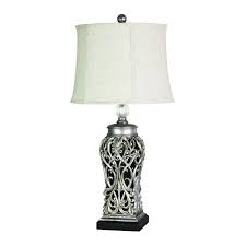 Silver baluster table lamp with velvet black shade (set of 2). Dorne Filigree Antique Silver Table Lamp Raw Linen Shade Ol97976as
