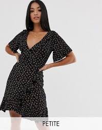 Boohoo Petite Wrap Mini Dress In Black Ditsy Floral Mini Wrap Dress Fashion Boohoo Petite