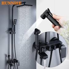 Widespread faucet in black will add a uniformed look to any bathroom. Black Shower Set Rainfall Spa Shower Head Matte Black Bathroom Fixture Copper Brass Bathroom Faucet Black Bronze Shower Set 47 Off
