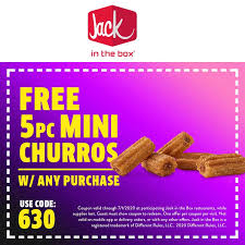 The offer was available to all users who were paying with a credit card. August 2021 Free 5pc Churros With Your Order At Jack In The Box Restaurants 07 01 Coupon Promo Code The Coupons App