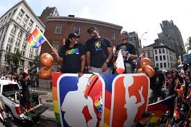 As several cities celebrate the 50th anniversary of their pride marches, we  look back at past years from the New York City Pride March as the NBA, the  WNBA, the NBA G