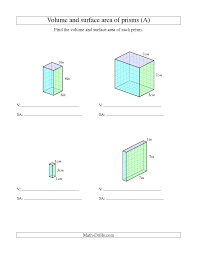 The Volume And Surface Area Of Rectangular Prisms With Whole Numbers A Area Worksheets Volume Worksheets Free Math Worksheets