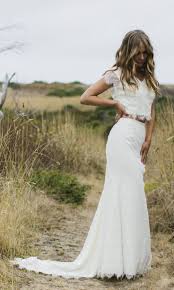 Two Piece Beach Wedding Dress Style The Caterina Puts A Modern Twist On The Typical Wedding Dre Crop Top Wedding Dress Boho Beach Dress Wedding Dresses Lace