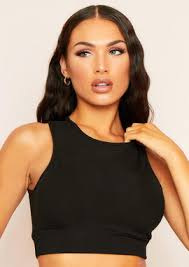 Laverne Black Ribbed Racer Crop Top
