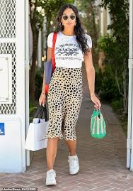 Laura Harrier Leopard Print Skirt Printed Skirts Celebrity Style Inspiration