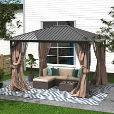 Kozyard alexander hardtop aluminum permanent gazebo with a mosquito net and privacy sidewalls (alexander 10'x12'). Finefind 10 X 12 Hardtop Gazebo Outdoor Metal Canopy Gazebo With Netting And Curtains For Patios All Season Walmart Com Walmart Com