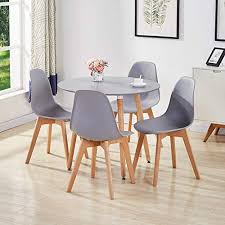 Roundhill furniture cylina glass top round dining table with 4 chairs. Goldfan Dining Room Set Dining Table And Chairs Set 4 Modern Round Kitchen Table Wood Style All Grey Buy Online In Fiji At Fiji Desertcart Com Productid 122096047