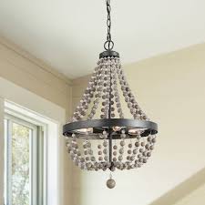 Farmhouse 4 Light Bead Chandelier Lighting Real Wood Beads Contemporary Chandeliers By Lnclighting Llc