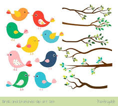Cute Bird On Branch Drawing Cute Bird Clipart Set Tree Branch Clip Art Colorful Spring Etsy Bird Clipart Cute Birds Bird Drawings