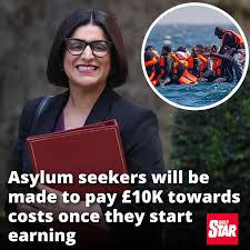 Asylum seekers will be made to pay up to £10,000 towards the cost of their accommodation and support once they start earning, Shabana Mahmood has announced. They must pay off the full