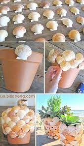 Unlike egg art, which is extremely simple, delicate and enchanting, the shell craft is more durable and can handle rougher handling but nevertheless very enchanting.you can use shell crafted pieces as part of your rustic decorating ideas for the home. Scallop Sea Shell Terra Cotta Pots Diy Makeover Shell Crafts Diy Diy Terra Cotta Pots Scallop Shell Craft