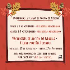 Check spelling or type a new query. Thanksgiving Week Schedule Horario De La Semana De Accion De Gracias Meridian Public Charter School