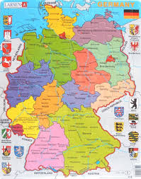 Německo, plným názvem spolková republika německo (německy bundesrepublik deutschland), zkratkou srn (neoficiální německá zkratka brd), je středoevropský stát, rozdělený na 16 spolkových zemí. Larsen Puzzle Nemecko Politicka Mapa Nemecky 48 Dilku Puzzle Puzzle Cz