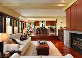 Sunken Living Room Helps Demarcate Spaces In An Open Floor Plan Sunken Living Room Living Room And Kitchen Design Living Room Styles