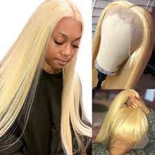Short bob human hair wigs with bangs none lace front wigs brazlian straight hair machine made bob wig for black women natural color (10 inch). Blonde Human Hair Lace Front Wigs For Black Women 150 Density Brazilian Silky Straight 613 Lace Front Wig With Baby Hair Pre Plucked Bleached Knots 18 Inch Buy Online In Antigua And