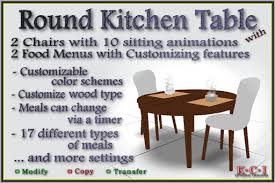 Small space round dining table. Second Life Marketplace Round Kitchen Table Set Kitchen Table 2 Chairs W 10 Animation Sitting Types 2 Food Menu