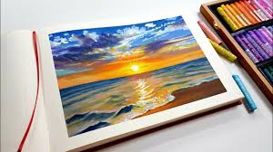 Charcoal is definitely my favorite drawing medium. Oil Pastel Drawing Sunset Sea Seascape Oil Pastel Landscape Clouds Sky Swanee Art Paintingtube