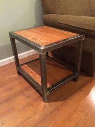 Welded End Table 1 1 2 Square Tubing And 3 4 Red Oak Welded Furniture Iron Furniture Metal Furniture