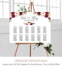 Burgundy Floral Wedding Seating Chart Template Marsala Flowers Seating Chart Burgundy Flowers Diy Wedding Seating Chart Printable Fl1