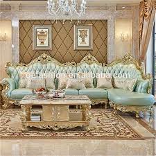 oe fashion foshan factory golden wooden frame light green leather classic and modern corner l shape sofa set view l shape sofa set oe fashion product details l shaped sofa l shape sofa