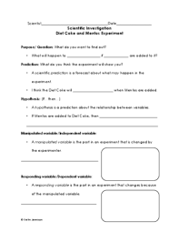 Diet Coke And Mentos Experiment Student Sheet Experiments Science Experiments Kids Diet Coke