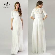 Simple Lace Wedding Dress Cheap Informal Bride Dress Half Sleeves Buttons Bridal Gow Simple Lace Wedding Dress Bridal Gowns Vintage Cheap Beach Wedding Dresses