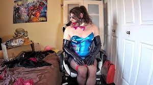 BoundHub - Trans Girl Dva Shiny Suit Chair Tie Struggle