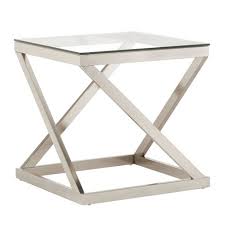 Outdoor wicker side table porch square side coffee table with glass top storage for patio decoration. Severin Glass Top Brushed Nickel End Table Silver Inspire Q Target