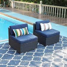 Phi Villa 2 Piece Patio Furniture Set Rattan Sectional Sofa With Seat Cushions Blue Patio Sofa Set Outdoor Sectional Furniture Patio Furniture Sets