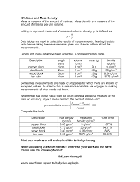 Ic1 Mass And Mass Density Amount Of Material Per Unit Volume