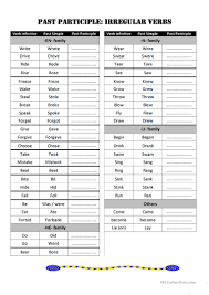 english esl irregular verbs past participle worksheets