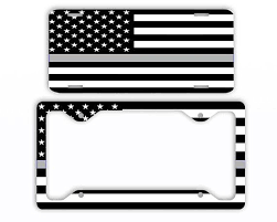 Black And Silver American Flag Thin Gray Silver Line Flag American License Plate Car Tag Frame Personalized Set Custom Car Coasters Support Co Car Tag Frame License Plate Frames Plate Frames