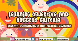 Dipamerkan dan boleh dilihat semua murid semasa pembelajaran di dalam bilik darjah. Objektif Pembelajaran Dan Kriteria Kejayaan
