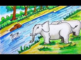How To Draw Forest Scenery With Animals Forest Drawing With Elephant Youtube Forest Scenery Forest Drawing Drawings