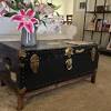 Late 19th century english dark green (almost black) trunk coffee table with wood detailing. 1