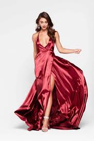 A N Amani Satin Dress With Side Split And Plunge Neck In Burgundy Satin Gown Satin Dress Long Silk Satin Dress