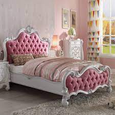 versailles queen bed in tufted pink fabric antique white dynamichome pink luxe style glam ornate oldworld traditional q dipan tempat tidur kayu jati
