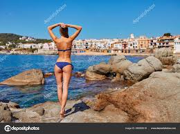 Portrait Sexy Woman Posing Sea Coast Beach Calella Palafrugell Catalonia  Stock Photo by ©Oleg_P 265905318
