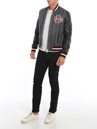 Leather Jacket Dsquared2 Striped Leather Bomber Jacket S74am1069s52988002f