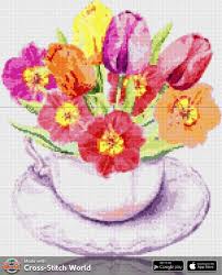 Tulips In A Teacup Cross Stitching Cross Stich Cross Stitch