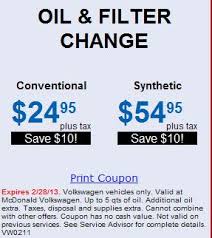 Vw Oil And Filter Change Print Coupons Oil Filter Coupons